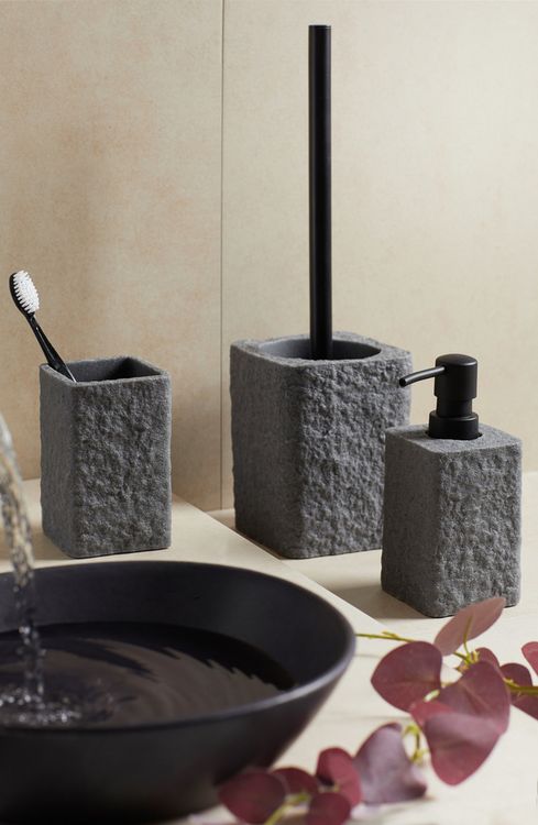 Seifenspender und Zahnputzbecher Mod. Villata, Grau, 2-teiliges Set kaufen