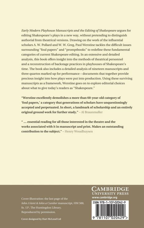 Produktbild: Early Modern Playhouse Manuscripts and the Editing of Shakesearly Modern Playhouse Manuscripts and the Editing of Shakespeare Peare
