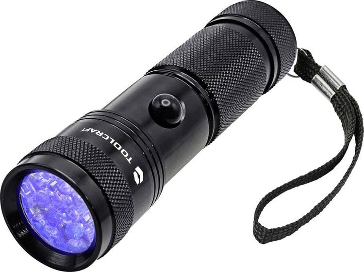 Produktbild: TOOLCRAFT TO-11105790 UV-LED Taschenlampe mit Handschlaufe, mit UV-Licht batteriebetrieben 95.1 g