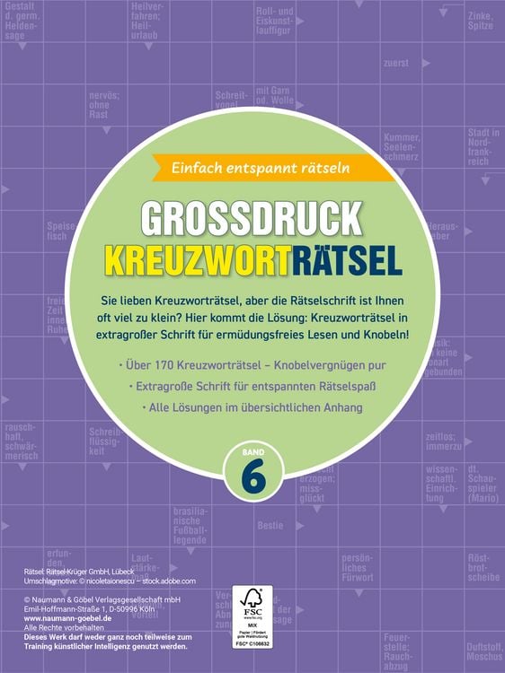 Produktbild: Gro&szlig;druck Kreuzwortr&auml;tsel Band 6 - R&auml;tselbuch f&uuml;r Senioren & Rentner mit gro&szlig;er Schrift