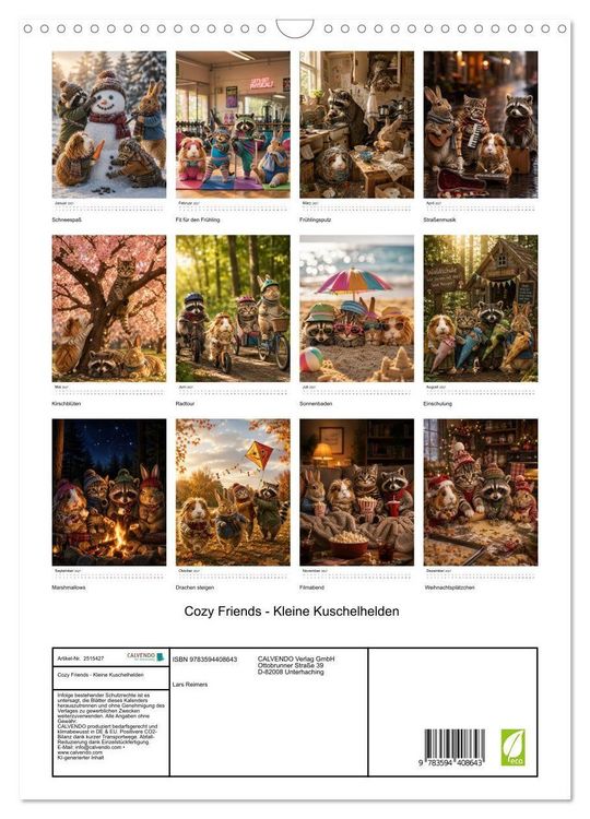 Produktbild: Cozy Friends - Kleine Kuschelhelden (Wandkalender 2027 DIN A3 hoch), CALVENDO Monatskalender
