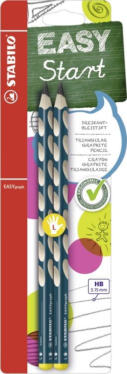 Produktbild: STABILO Ergonomischer Dreikant-Bleistift f&uuml;r Linksh&auml;nder -   EASYgraph in petrol - 2er Pack- H&auml;rtegrad HB