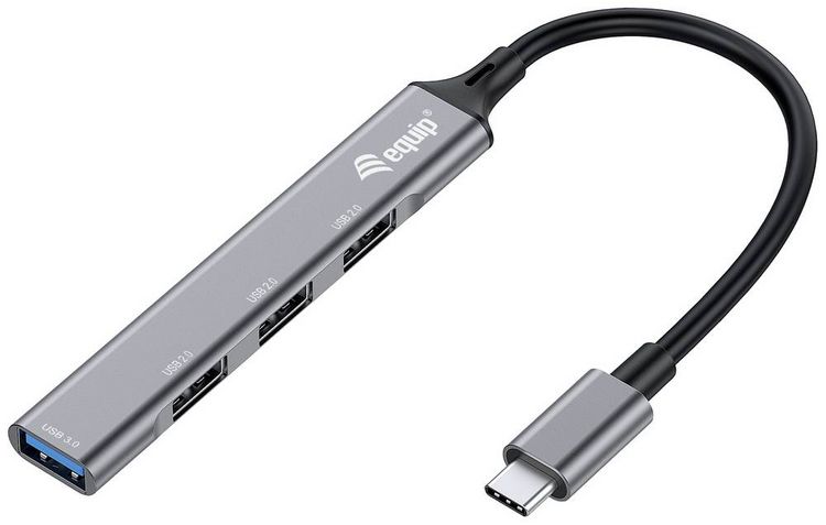 Produktbild: Equip 128961 USB-Hub 4 Port USB-A USB 3.1 Gen1 5 GBit/s mit USB-C&reg; Stecker Schwarz, Grau 128961