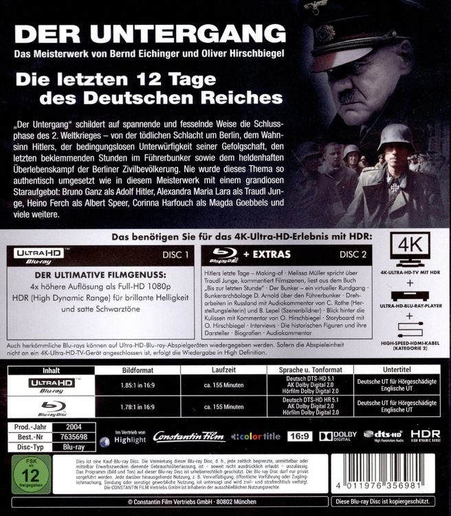 Produktbild: Der Untergang (4K Ultra HD) (+ Blu-ray)
