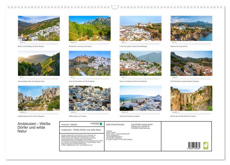 Produktbild: Andalusien - Wei&szlig;e D&ouml;rfer und wilde Natur (Wandkalender 2026 DIN A2 quer), CALVENDO Monatskalender