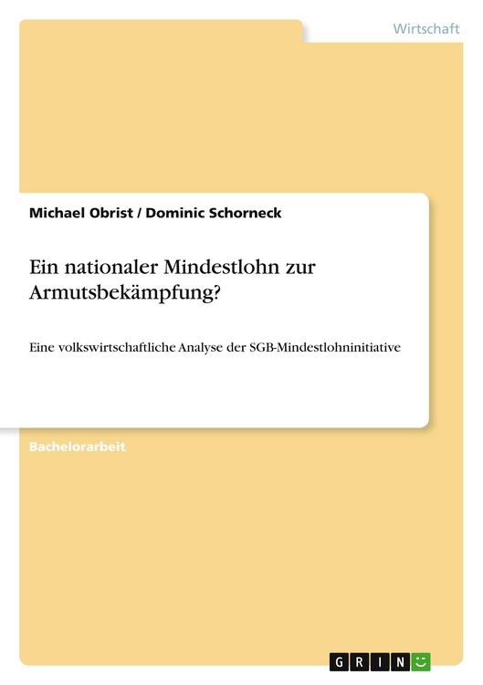 Produktbild: Ein nationaler Mindestlohn zur Armutsbek&auml;mpfung?