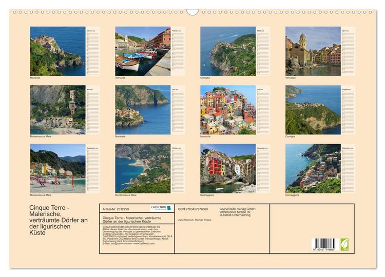 Produktbild: Cinque Terre - Malerische, vertr&auml;umte D&ouml;rfer an der ligurischen K&uuml;ste (Wandkalender 2026 DIN A2 quer), CALVENDO Monatskalender