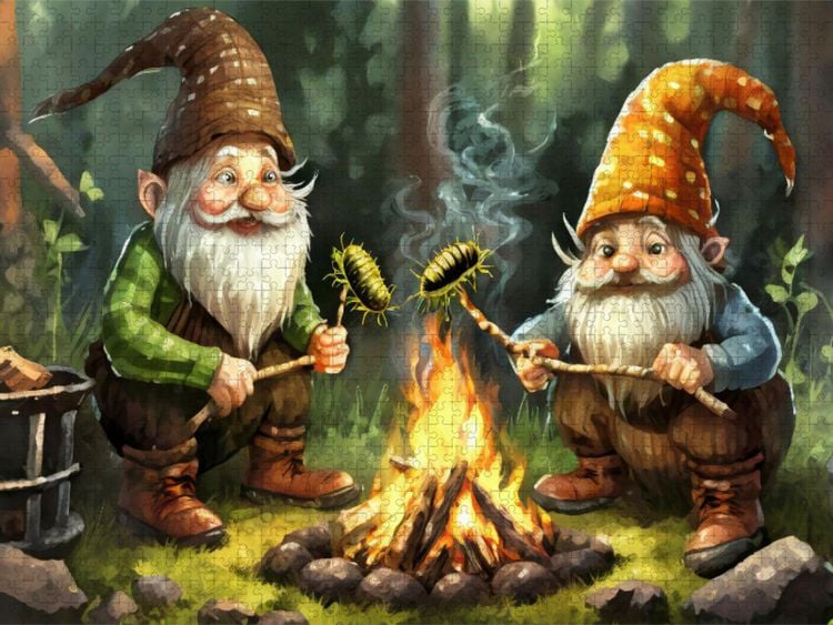 Produktbild: CALVENDO Puzzle Wichtel grillen Kellerasseln am Feuer | 1000 Teile Lege-Gr&ouml;&szlig;e 64x48cm Foto-Puzzle f&uuml;r gl&uuml;ckliche Stunden