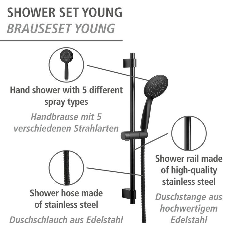 Produktbild: Brauseset Mod. Young Schwarz, L&auml;nge Stange: 66 cm