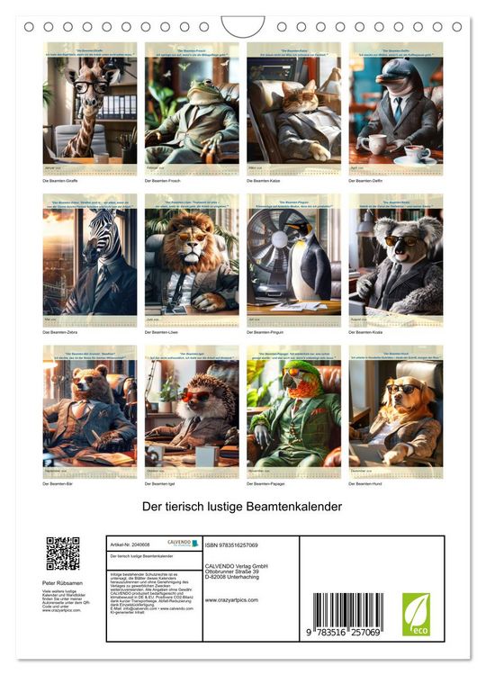 Produktbild: Der tierisch lustige Beamtenkalender (Wandkalender 2026 DIN A4 hoch), CALVENDO Monatskalender