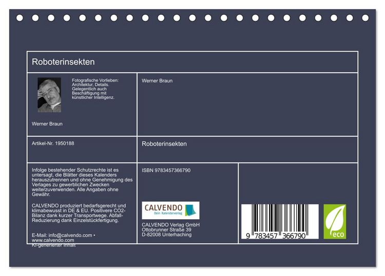 Produktbild: Roboterinsekten (Tischkalender 2026 DIN A5 quer), CALVENDO Monatskalender