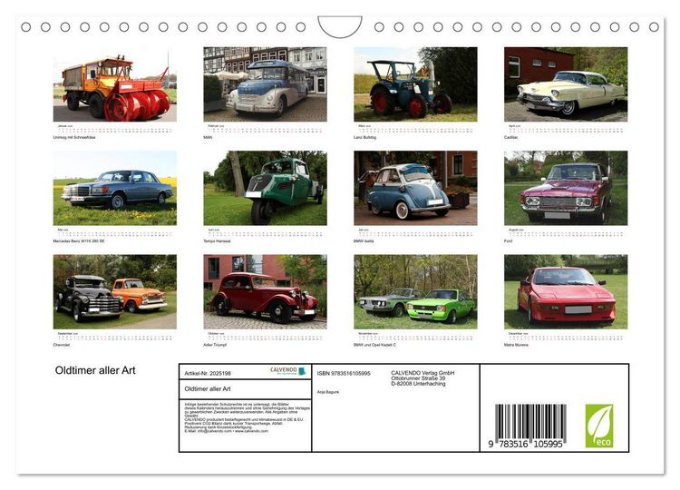 Produktbild: Oldtimer aller Art (Wandkalender 2026 DIN A4 quer), CALVENDO Monatskalender