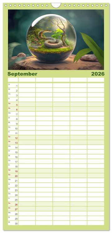 Produktbild: Familienplaner 2026 - Miniaturwelt in der Glaskugel mit 5 Spalten (Wandkalender, 21 x 45 cm) CALVENDO