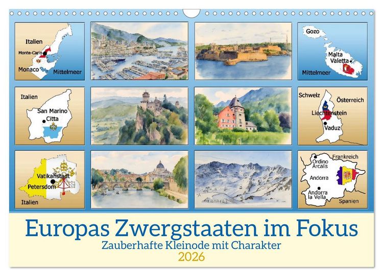 Produktbild: Europas Zwergstaaten im Fokus (Wandkalender 2026 DIN A3 quer), CALVENDO Monatskalender