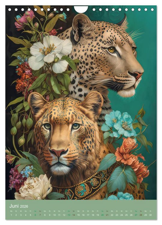Produktbild: Raubkatzen mit Ornamenten indischer Art (Wandkalender 2026 DIN A4 hoch), CALVENDO Monatskalender