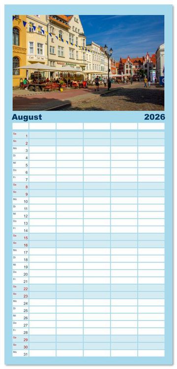 Produktbild: Familienplaner 2026 - Wismar - Die Ostseeperle unter den deutschen Hansest&auml;dten mit 5 Spalten (Wandkalender, 21 x 45 cm) CALVENDO