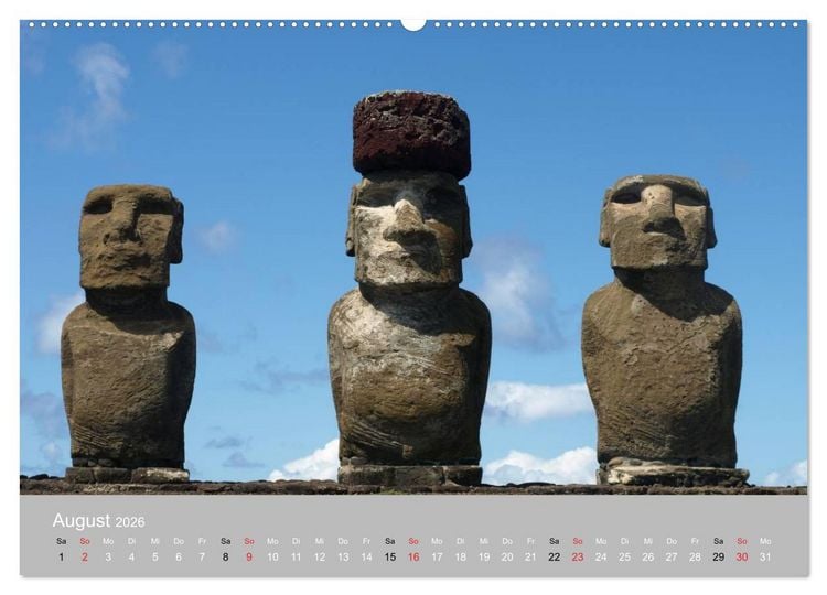 Produktbild: MOAI - steinerne W&auml;chter der Osterinsel (hochwertiger Premium Wandkalender 2026 DIN A2 quer), Kunstdruck in Hochglanz