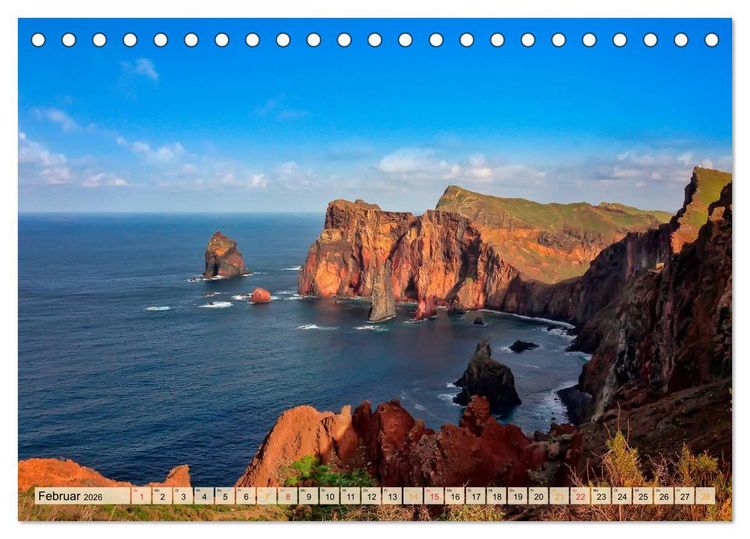 Produktbild: Madeira - blaues Wasser, gr&uuml;ne Berge, bunte Blumen (Tischkalender 2026 DIN A5 quer), CALVENDO Monatskalender