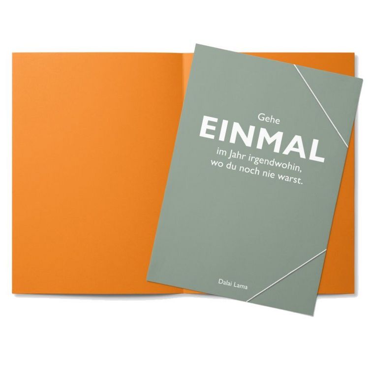 Produktbild: Sammelmappe A4 grau, "Gehe einmal im Jahr irgendwohin, wo du noch nie warst." (Dalai Lama)