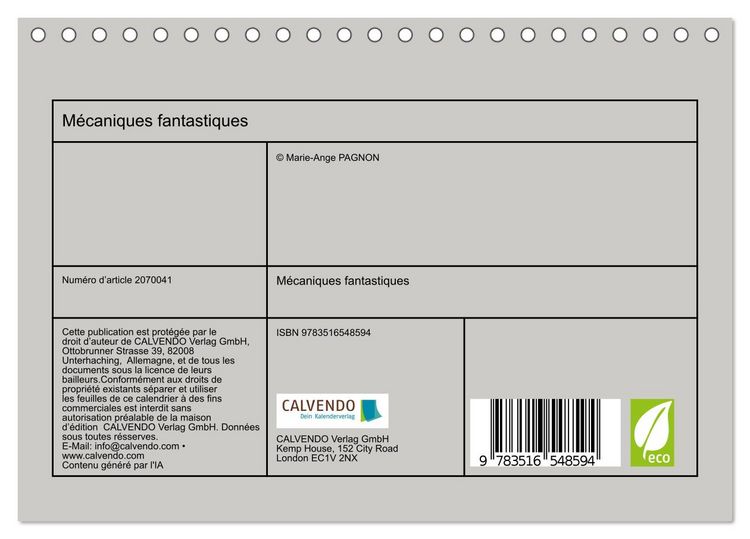 Produktbild: M&eacute;caniques fantastiques (Calendrier de bureau 2026 DIN A5 vertical), CALVENDO calendrier mensuel