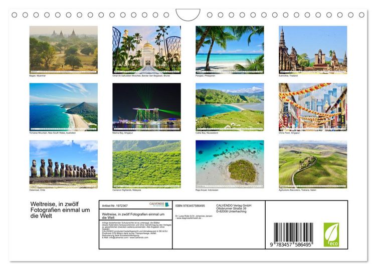 Produktbild: Weltreise, in zw&ouml;lf Fotografien einmal um die Welt (Wandkalender 2026 DIN A4 quer), CALVENDO Monatskalender