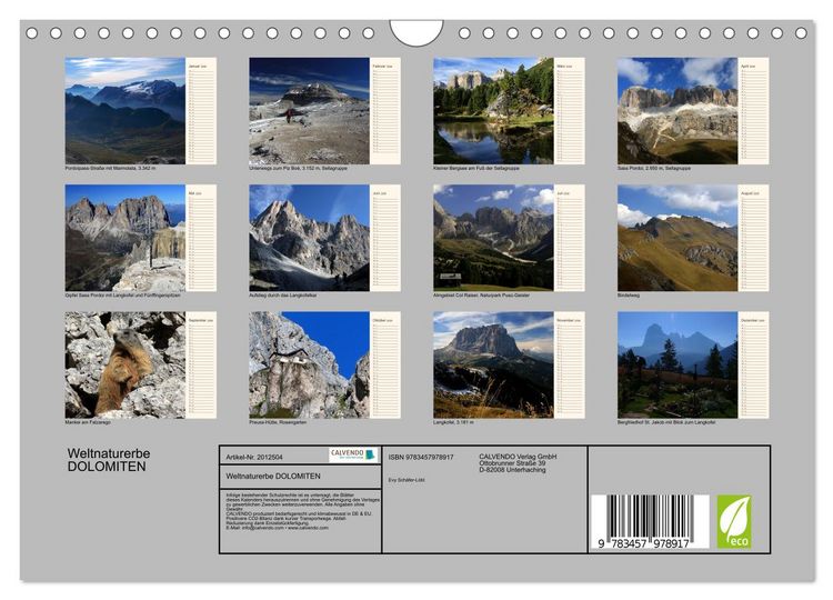 Produktbild: Weltnaturerbe DOLOMITEN (Wandkalender 2026 DIN A4 quer), CALVENDO Monatskalender