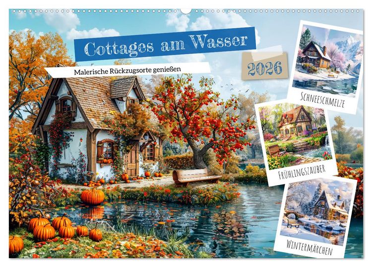 Produktbild: Cottages am Wasser - Malerische R&uuml;ckzugsorte genie&szlig;en (Wandkalender 2026 DIN A2 quer), CALVENDO Monatskalender