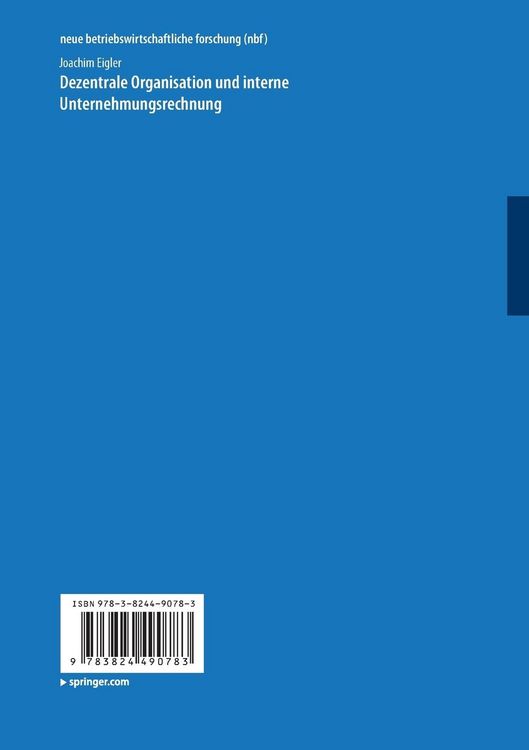 Produktbild: Dezentrale Organisation und interne Unternehmungsrechnung
