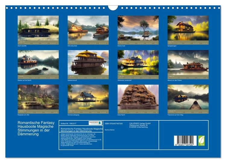 Produktbild: Romantische Fantasy Hausboote Magische Stimmungen in der D&auml;mmerung (Wandkalender 2026 DIN A3 quer), CALVENDO Monatskalender