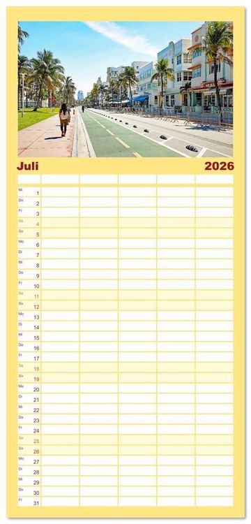 Produktbild: Familienplaner 2026 - Miami und Miami Beach mit 5 Spalten (Wandkalender, 21 x 45 cm) CALVENDO