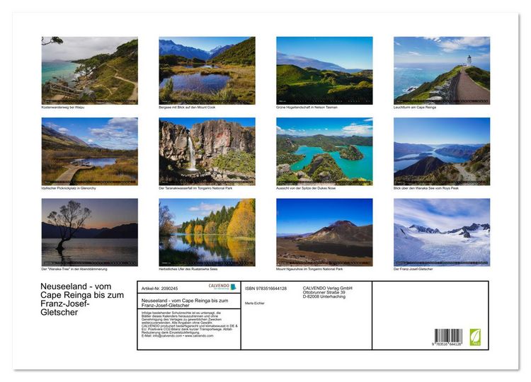 Produktbild: Neuseeland - vom Cape Reinga bis zum Franz-Josef-Gletscher (Wandkalender 2026 DIN A2 quer), CALVENDO Monatskalender