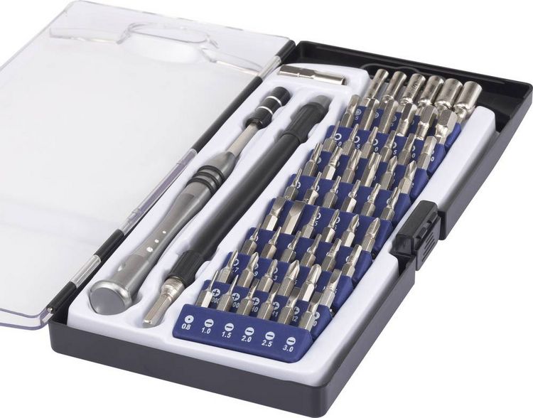 Produktbild: Basetech 1430586 Bit-Set 58teilig Schlitz, Kreuzschlitz Phillips, Innen-Sechsrund (TX), Sechsrund BO, Innen-Sechskant