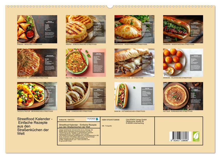 Produktbild: Streetfood Kalender - Einfache Rezepte aus den Stra&szlig;enk&uuml;chen der Welt (hochwertiger Premium Wandkalender 2026 DIN A2 quer), Kunstdruck in Hochglanz