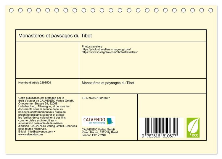 Produktbild: Monast&egrave;res et paysages du Tibet (Calendrier de bureau 2027 DIN A5 vertical), CALVENDO calendrier mensuel