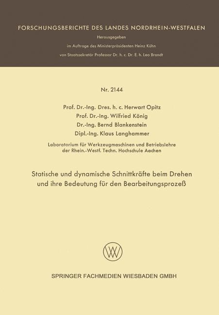 Produktbild: Statische und dynamische Schnittkr&auml;fte beim Drehen und ihre Bedeutung f&uuml;r den Bearbeitungsproze&szlig;
