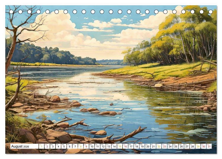 Produktbild: Peaceful Realms of Illustrated Landscapes (Desk Calendar 2026 DIN A5 landscape), CALVENDO 12 Month DeskCalendar