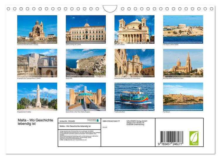 Produktbild: Malta - Wo Geschichte lebendig ist (Wandkalender 2026 DIN A4 quer), CALVENDO Monatskalender