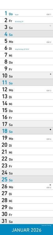 Produktbild: Streifenplaner BLAU 2026 - Streifenkalender - Wandplaner - Küchen-Kalender - 11,3x49,5