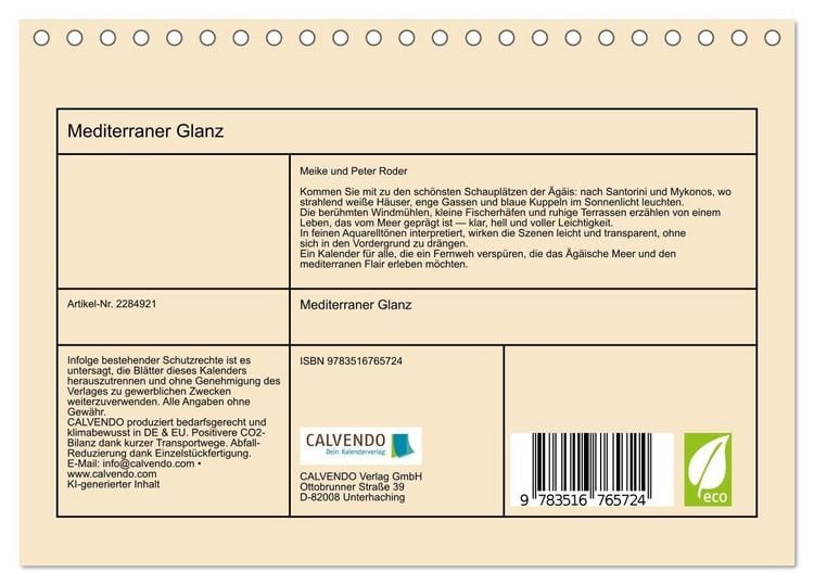 Produktbild: Mediterraner Glanz (Tischkalender 2027 DIN A5 quer), CALVENDO Monatskalender