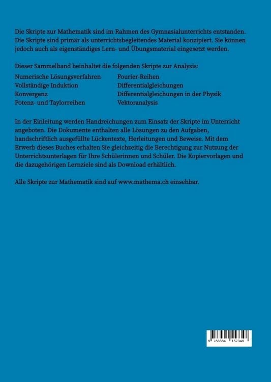 Produktbild: Skripte zur Mathematik - Fortgeschrittene Analysis