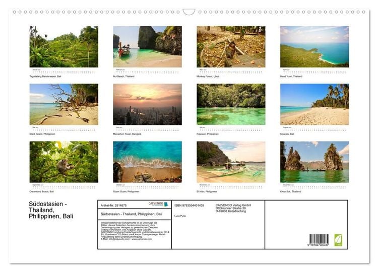 Produktbild: S&uuml;dostasien - Thailand, Philippinen, Bali (Wandkalender 2027 DIN A2 quer), CALVENDO Monatskalender