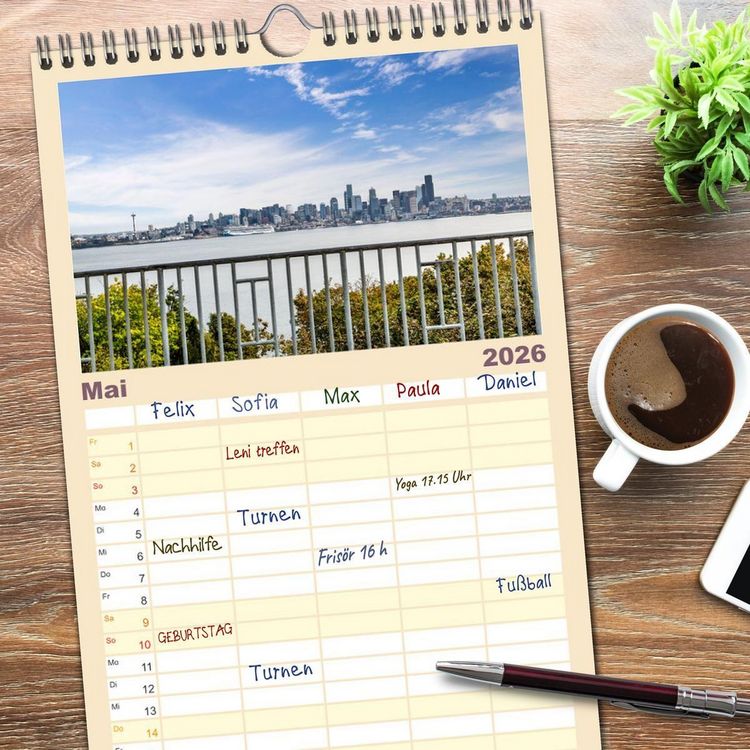 Produktbild: Familienplaner 2026 - SEATTLE Unvergessliche Tour durch die Stadt und das Umland mit 5 Spalten (Wandkalender, 21 x 45 cm) CALVENDO
