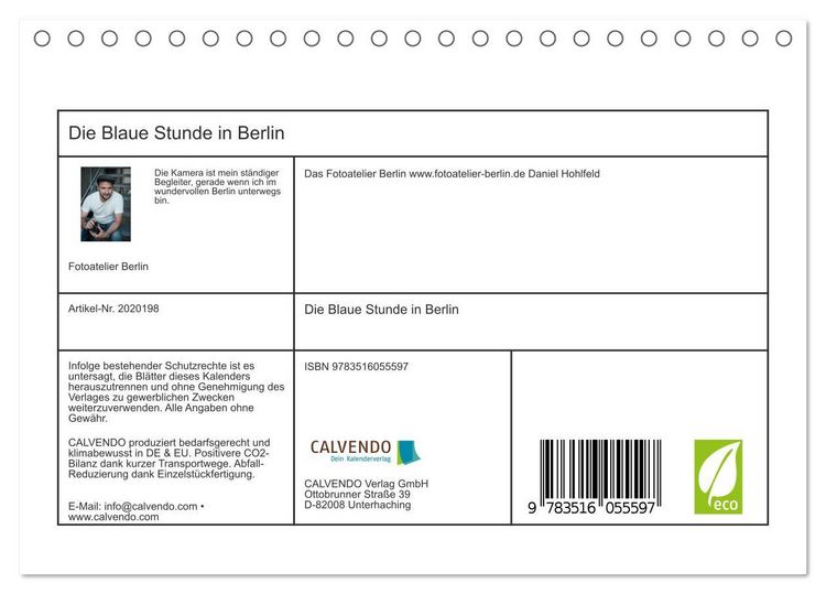 Produktbild: Die Blaue Stunde in Berlin (Tischkalender 2026 DIN A5 quer), CALVENDO Monatskalender