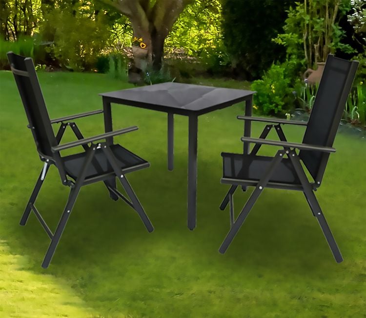 Produktbild: 3 tlg Alu Glas Gartenset Tisch Sitzgruppe 80SW