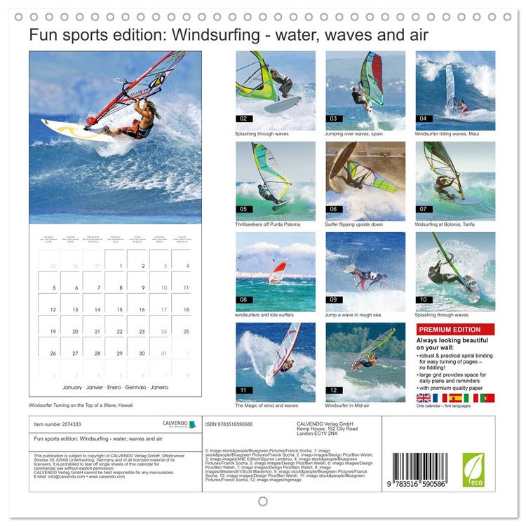 Produktbild: Fun sports edition: Windsurfing - water, waves and air (Wall Calendar 2026 12 &times; 12 Inch) CALVENDO 12 Month Wall Calendar