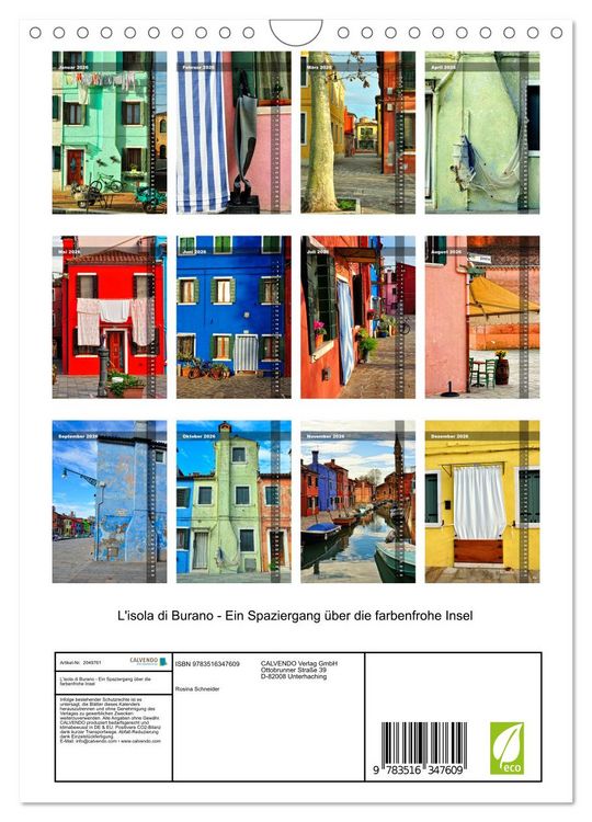 Produktbild: L'isola di Burano - Ein Spaziergang &uuml;ber die farbenfrohe Insel (Wandkalender 2026 DIN A4 hoch), CALVENDO Monatskalender