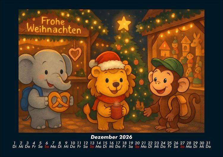 Produktbild: Raffi, Buschi & Milo - Drei Freunde auf Weltreise 2026 Fotokalender DIN A4