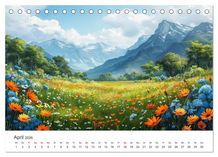 Produktbild: KI-Landschaften - Malerisch durch das Jahr (Tischkalender 2026 DIN A5 quer), CALVENDO Monatskalender