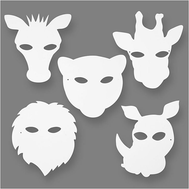 Produktbild: Creativ Company Dschungeltier-Masken, H 22,5-25 cm, B 20,5-22,5 cm, 230 g, Wei&szlig;, 16 Stk
