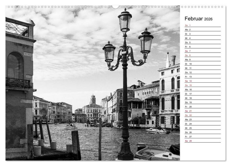 Produktbild: Venedig schwarz-wei&szlig; (Wandkalender 2026 DIN A2 quer), CALVENDO Monatskalender